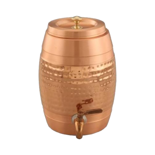 Copper Barrel Tank - Pure Copper, Medium Size, Polished Copper With Dark Accents | Food-grade, Anti-bacterial, Corrosion-resistant, Copper Tap And Lid