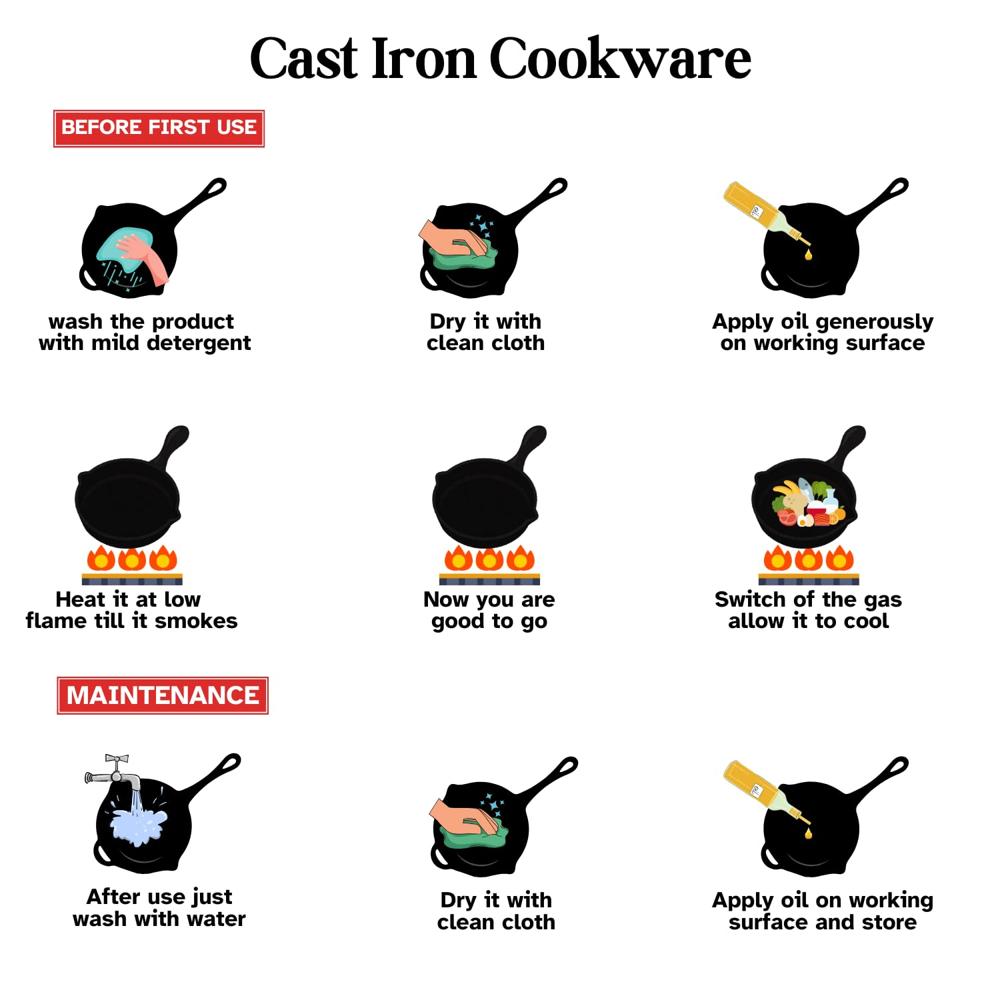 Vinod Legacy Pre-Seasoned Cast Iron Skillet Frypan - 1.5 L, 22 cm | Gas & Oven Compatible | 100% Pure Toxin-Free Loha | Naturally Non-Stick Traditional Pan for Frying | Healthy Cooking | Made in India