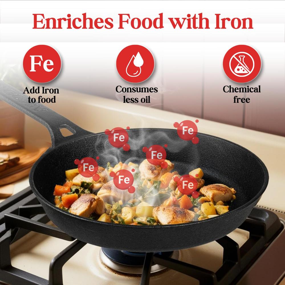 Vinod Legacy Pre-Seasoned Cast Iron Skillet Frypan - 1.7 L, 24cm | Gas & Oven Compatible | 100% Pure Toxin-Free Loha | Naturally Non-Stick Traditional Pan for Frying | Healthy Cooking | Made in India