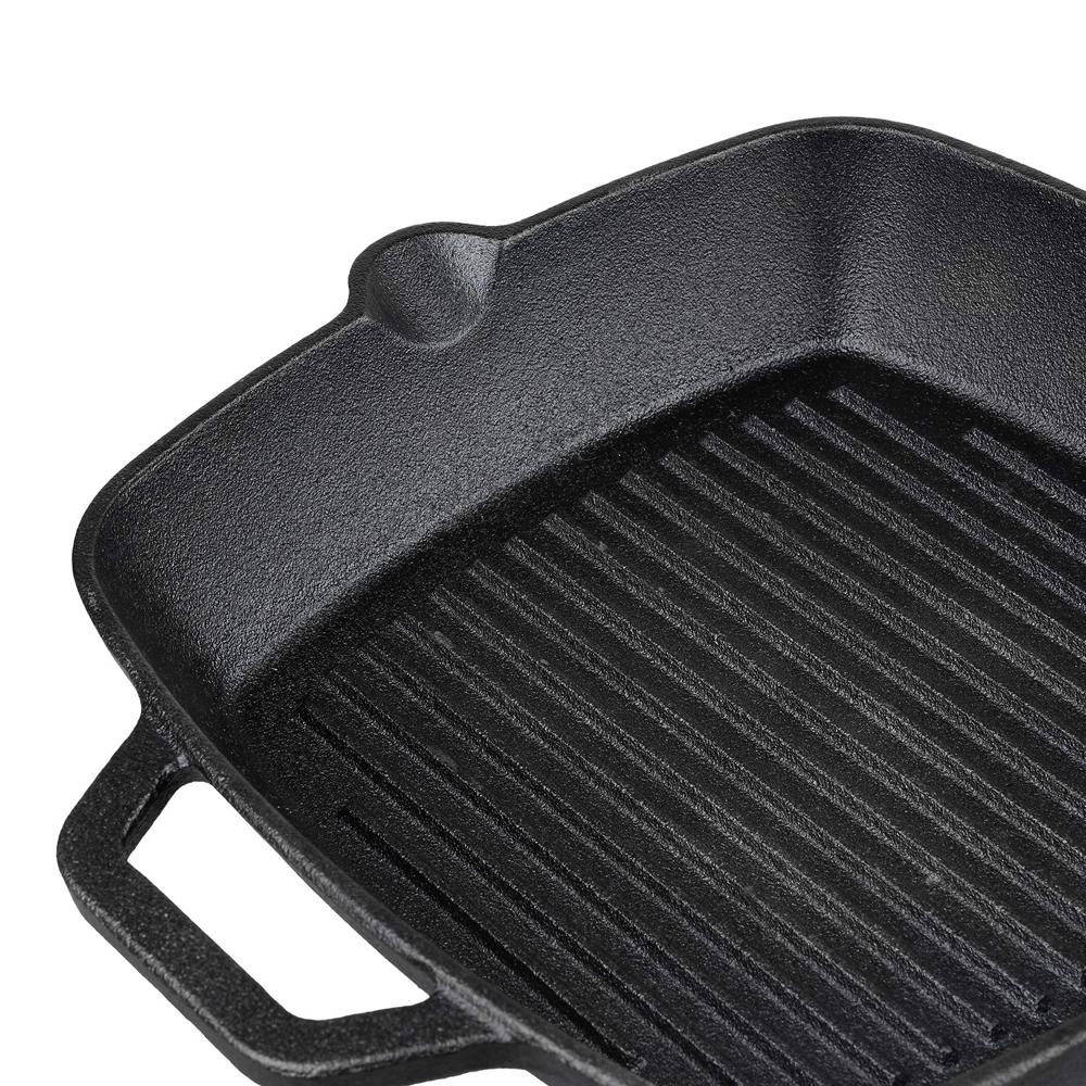 Vinod Legacy Pre Seasoned Cast Iron Grill Pan - 24 cm | Naturally Non Stick Loha Barbeque/Tandoor Grill Pan | 100% Pure | Easy Pour Spout | Toxin Free | Safety Sleeve 2 Ltr 