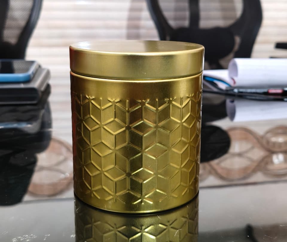 Cylindrical Body Embossed Tin Box