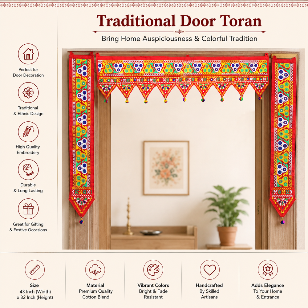 Krishna Handloom Handmade Toran For Home Decoration I 9 - Color: Red