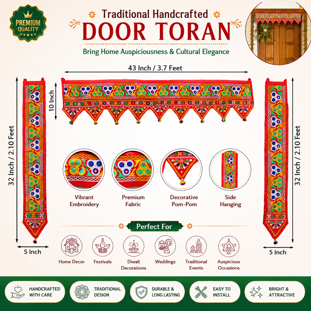 Krishna Handloom Gujarati Toran For Main Door Decor I 11 - Color: Red