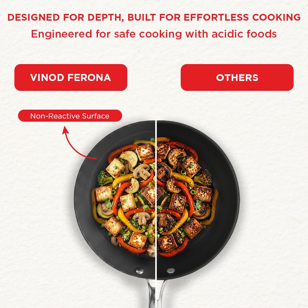 Vinod Ferona Lightweight Cast Iron Frying Pan -1.5 L, 24 cm | No Seasoning Required | Steel Riveted Handle | Metal Spoon Friendly | Gas Stove Compatible | Rust-Proof | No PTFE & PFOA | 2-Year Warranty