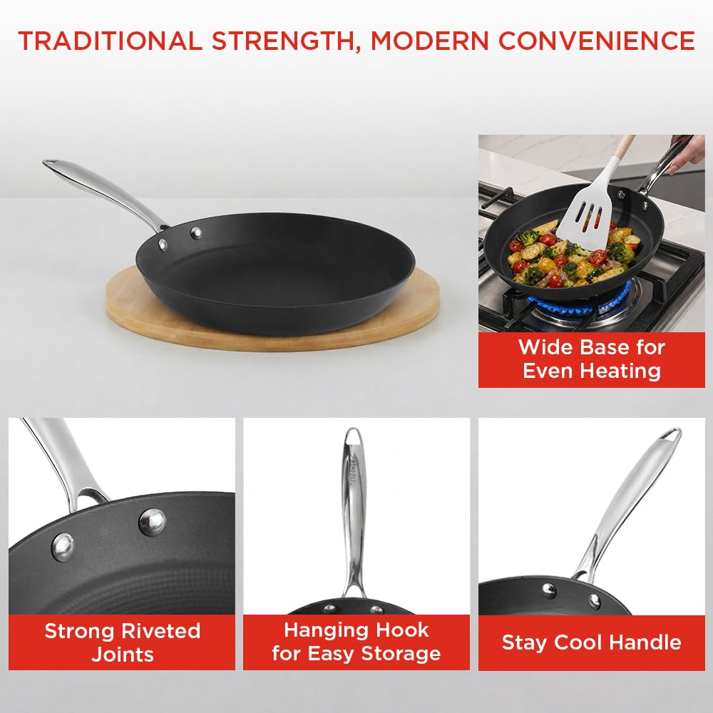 Vinod Ferona Lightweight Cast Iron Frying Pan -1.9 L, 26 cm | No Seasoning Required | Steel Riveted Handle | Metal Spoon Friendly | Gas Stove Compatible | Rust-Proof | No PTFE & PFOA | 2-Year Warranty