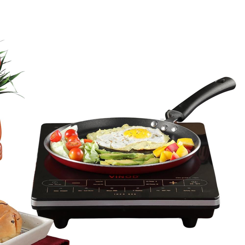 Vinod Non-Stick Cookware Dosa Tawa with Induction Base,Long Handle, Virgin Grade Aluminium, /Heavy Metals Free, 4mm Thickness, Pearl Red 3 Layers Tawa