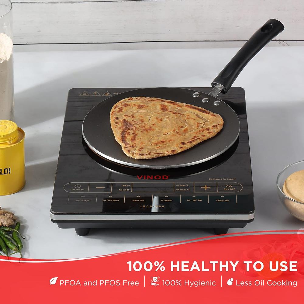 Vinod Zest Aluminium Non Stick Concave Tawa - 24cm | Roti/Chapati/Paratha/Dosa Tawa | 4mm Thick | Bakelite Handle | Induction and Gas Base | 1 Year Warranty