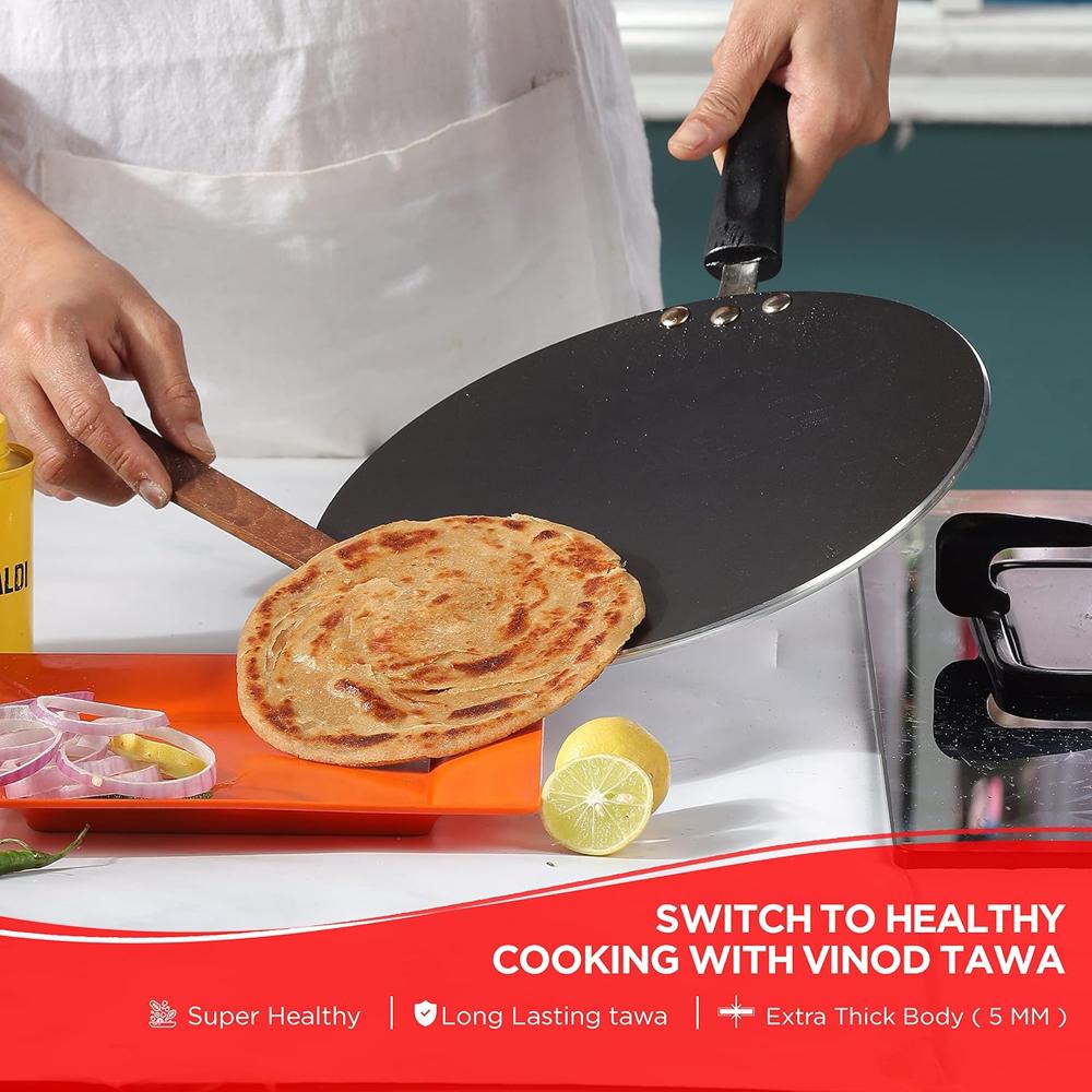 Vinod Zest Aluminium Non Stick Concave Tawa - 24cm | Roti/Chapati/Paratha/Dosa Tawa | 4mm Thick | Bakelite Handle | Induction and Gas Base | 1 Year Warranty