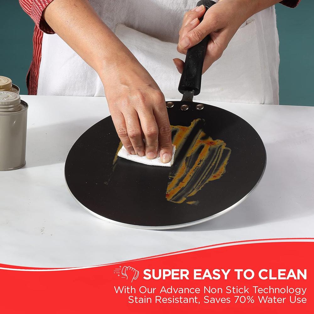 Vinod Zest Non-Stick Concave Tawa - 26.5 cm with Triple Riveted and Virgin Bakelite Handle (Induction and Gas Stove Friendly),PFOA Free- Red