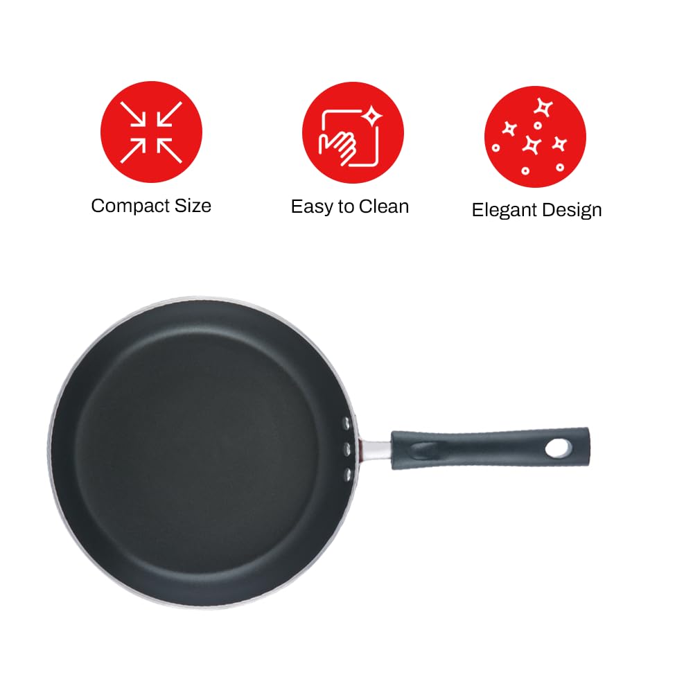 Vinod Zest Inducto Aluminium Non Stick Frypan - 20 cm | 3mm Extra Thick | 3 Layer Coating | Swiss Quality | Metal Spoon Friendly | Induction Base | 1 Year Warranty - Red