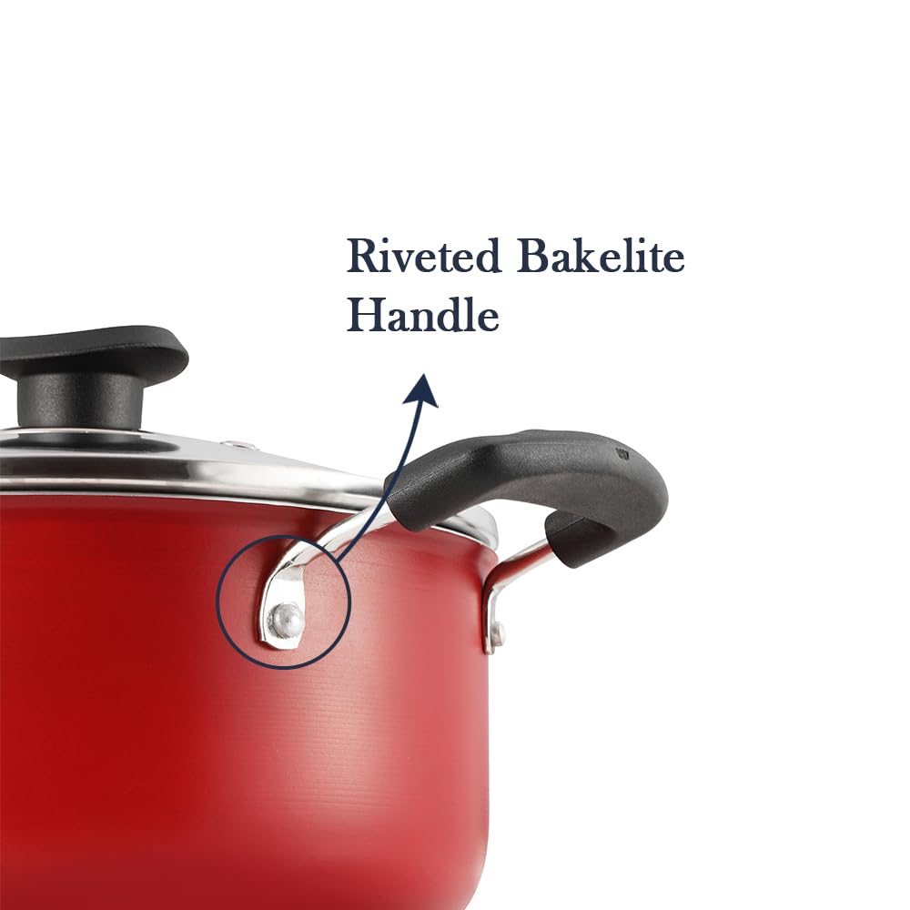 Vinod Zest Inducto Aluminium Non Stick Saucepot with Glass Lid - 3.1 Litre, 20cm | 3mm Thick | Swiss Quality | 3 Layer Coating | Toxin Free | Induction Base | 2 Year Warranty