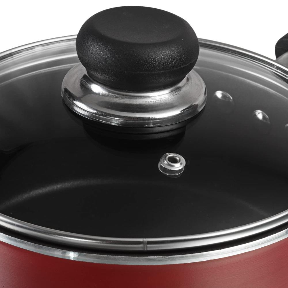 Vinod Zest Aluminium Non Stick Saucepan with Glass Lid - 1.6 Litre, 16 cm | | Roti/Chapati/Dosa Tawa | 3mm Thick | Bakelite Handle | Induction Base | 1 Year Warranty