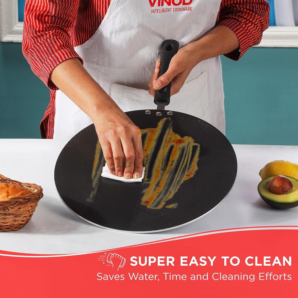 Vinod Zest Aluminium Flat Non Stick Roti/Dosa Tawa - 32.5 cm | 4mm Extra Thick Base Tava, 3 Layer Ceramic Coating, Even Heating, Gas Stove & Metal Spoon Friendly, Perfect for Dosa, Roti, Pancake