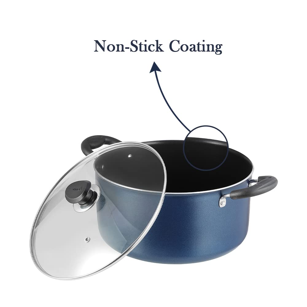 Vinod Zest Aluminium Non Stick Saucepot with Glass Lid - 3.1 Litre, 20 cm | 3 mm Extra Thick | Swiss Quality | 3 Layer Coating | Metal Spoon Friendly - 1 Year Warranty