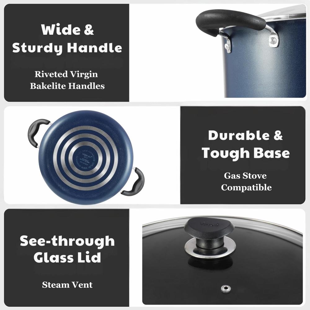 Vinod Zest Aluminium Non Stick Saucepot with Glass Lid - 7 Litre, 26 cm | 3 mm Extra Thick | Swiss Quality | 3 Layer Coating | Metal Spoon Friendly - 1 Year Warranty