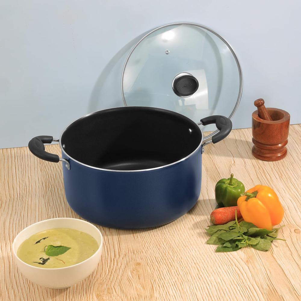 Vinod Zest Aluminium Non Stick Saucepot with Glass Lid - 10.8 Litre, 30 cm | 3 mm Extra Thick | Swiss Quality | 3 Layer Coating | Metal Spoon Friendly - 1 Year Warranty
