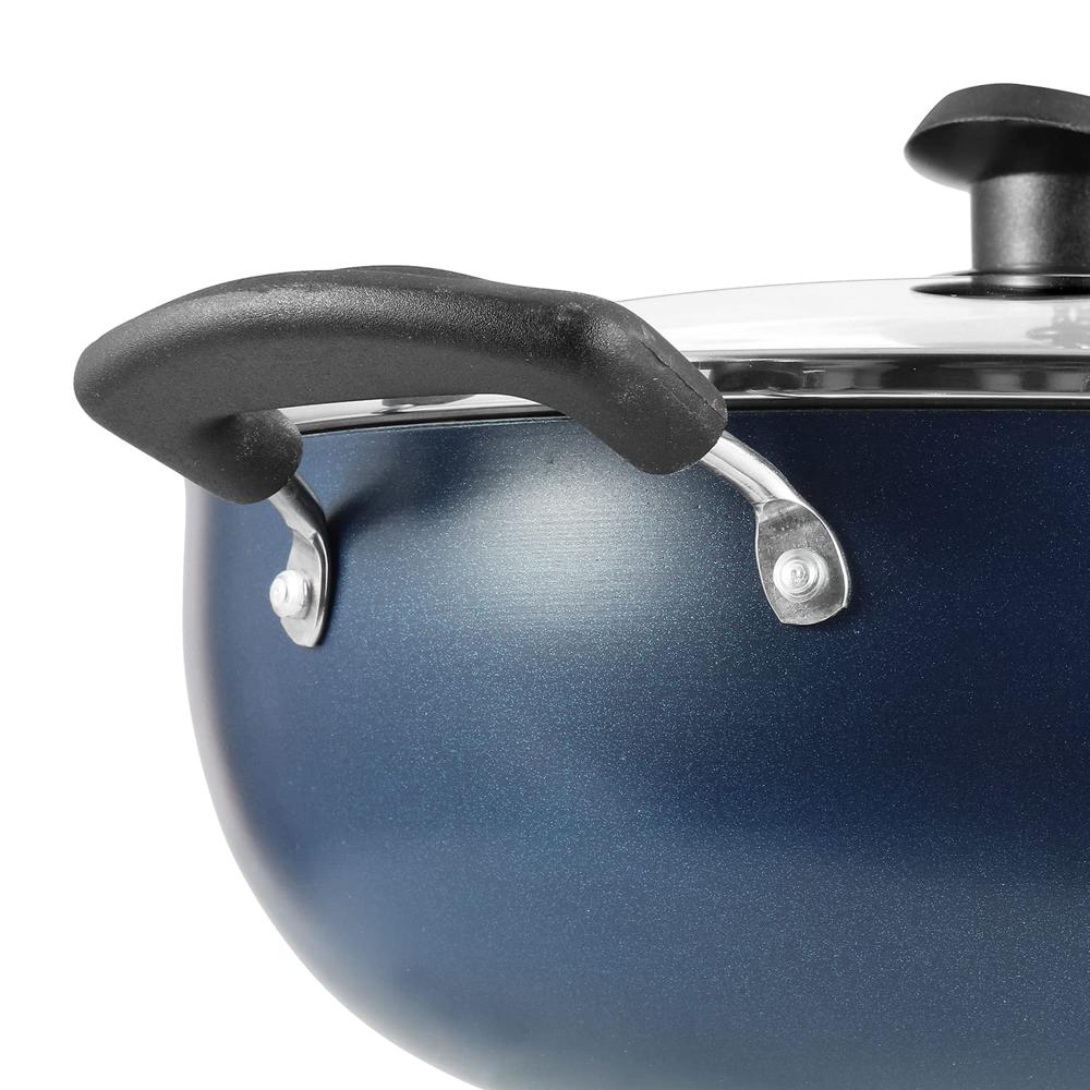 Vinod Zest Aluminium Non Stick Deep Kadhai with Glass Lid - 1.4 Litre, 18cm | 3 Layer Ceramic Coating | 3 mm Thick | Metal Spoon Friendly | Gas Base, Toxin Free - 1 Year Warranty.