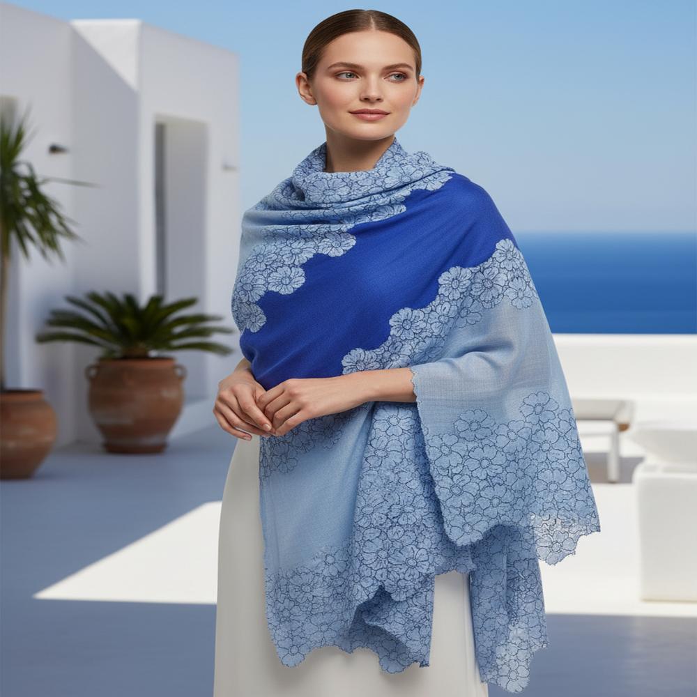 Merino wool with 5 side spring flower lace work shawls