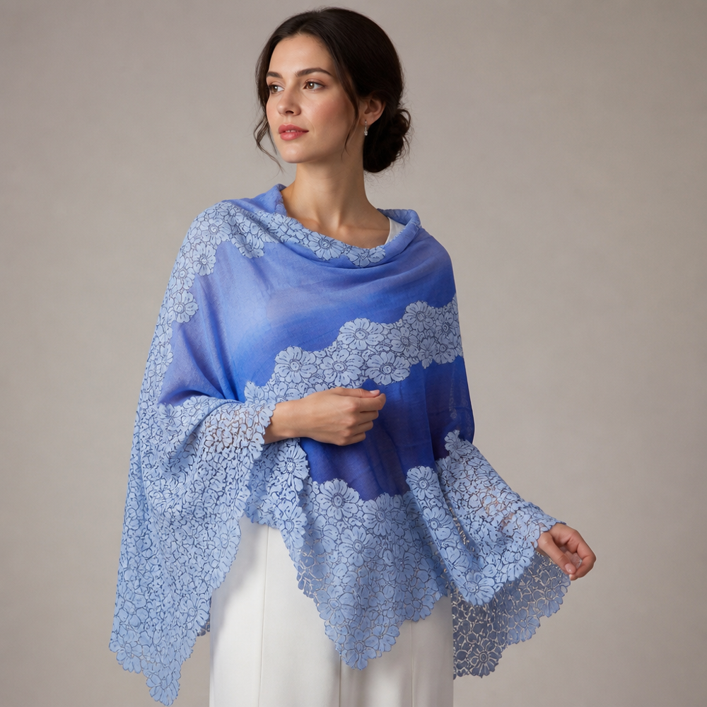 Merino wool with 5 side spring flower lace work shawls