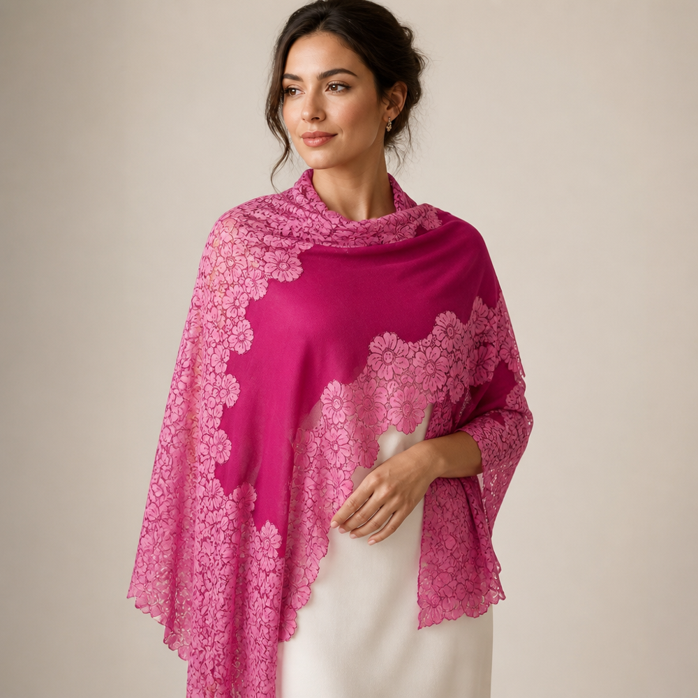Merino wool with 5 side spring flower lace work shawls