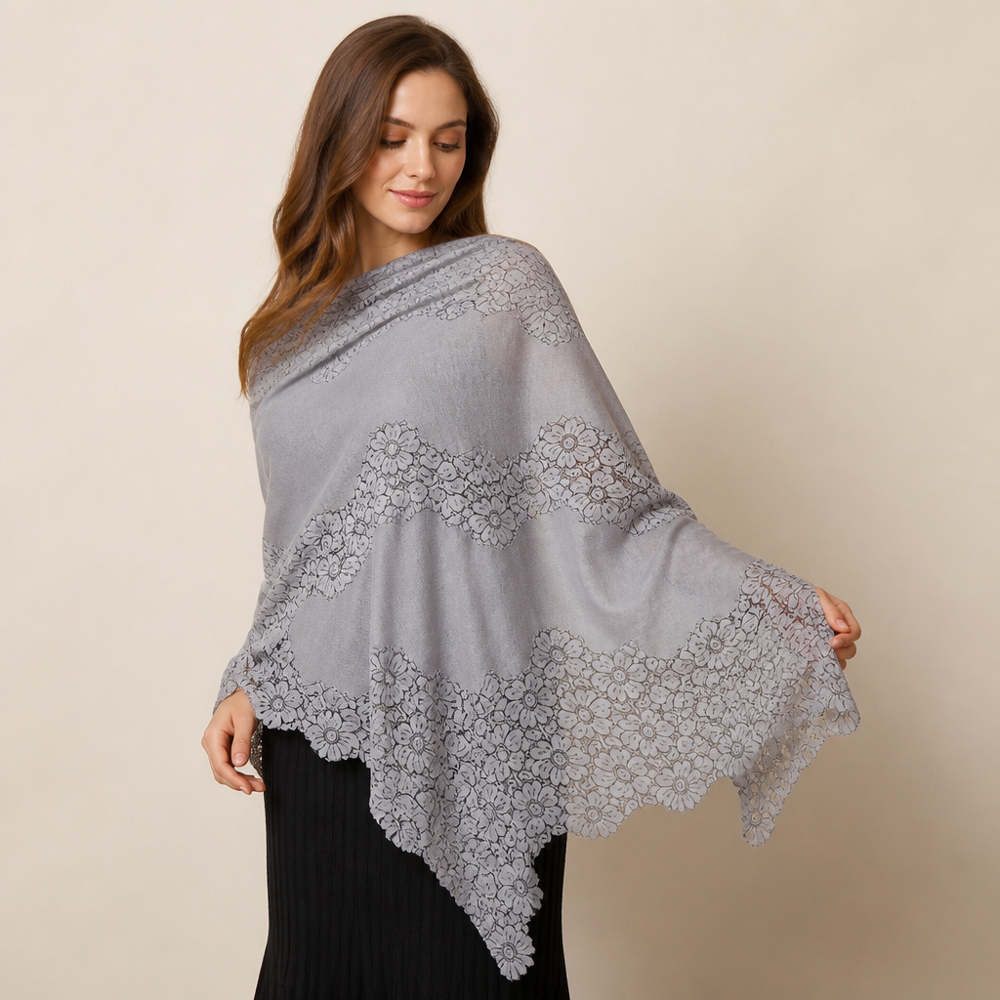 Merino wool with 5 side spring flower lace work shawls