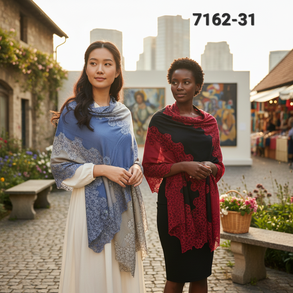 Merino wool with 5 side spring flower lace work shawls