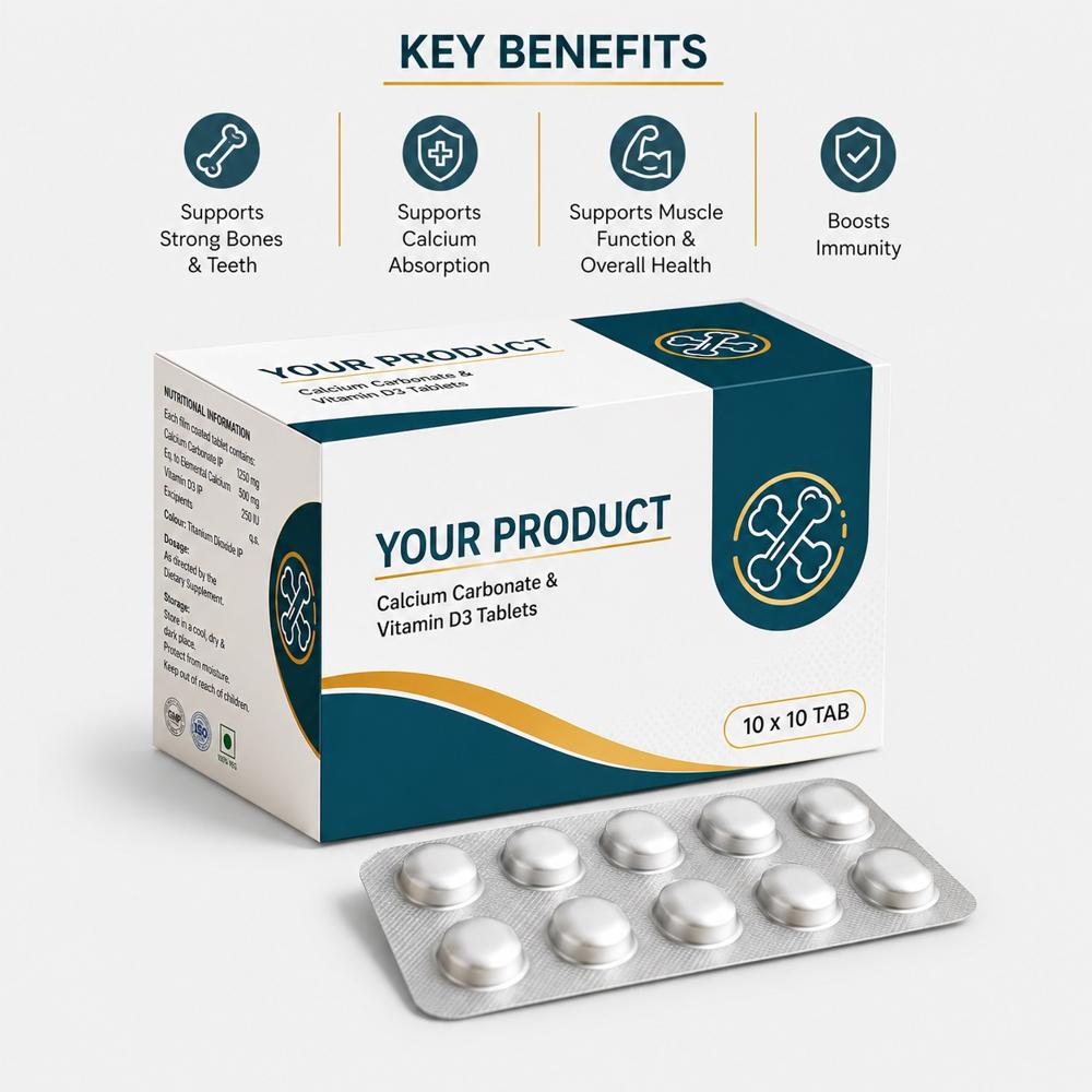 Calcium Carbonate with Vitamin D3 Tablets | Bone & Joint Health Supplement