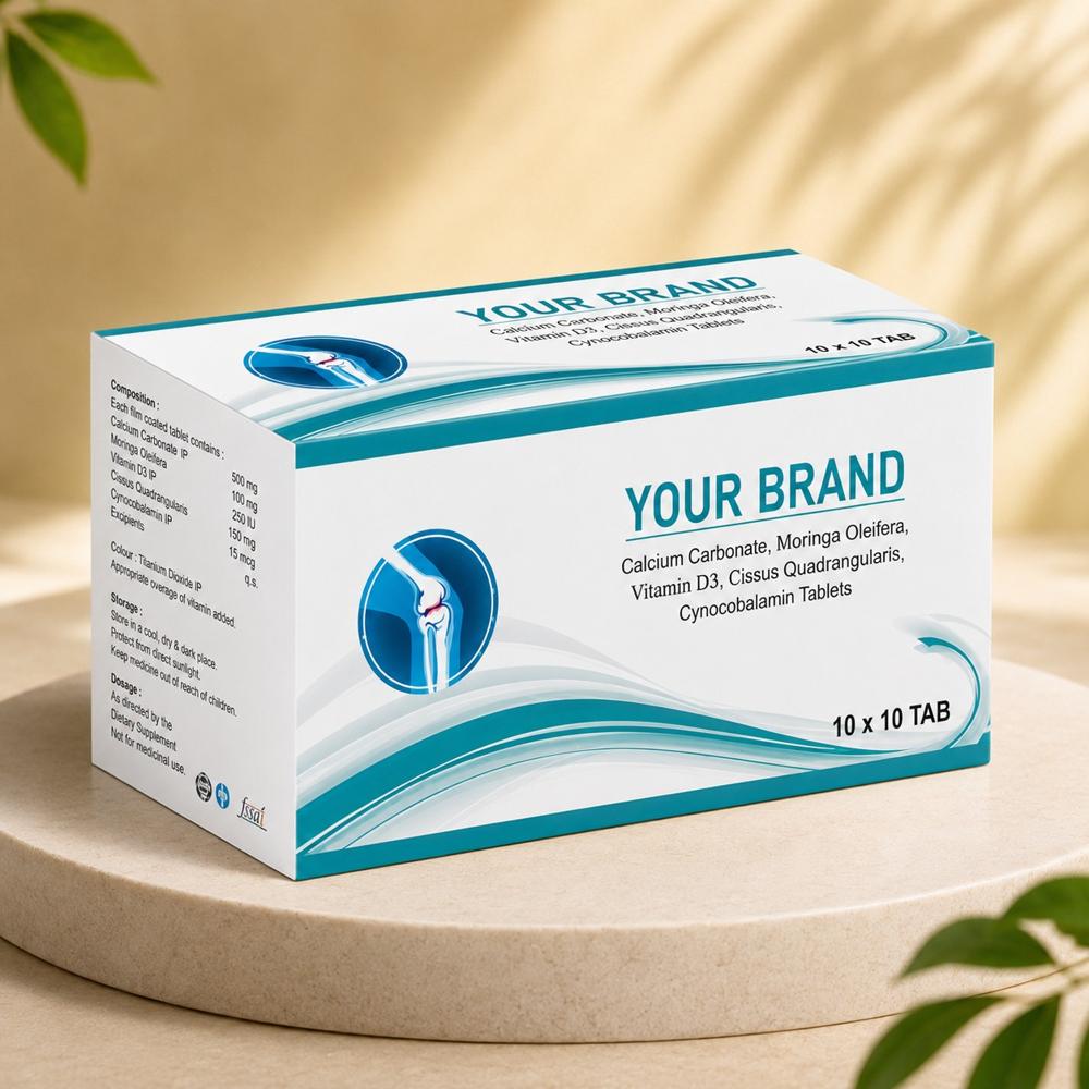 Calcium Carbonate, Vitamin D3,Cissus Quadrangularis, Cynocobalamin,& Moringa Oleifera Tablets