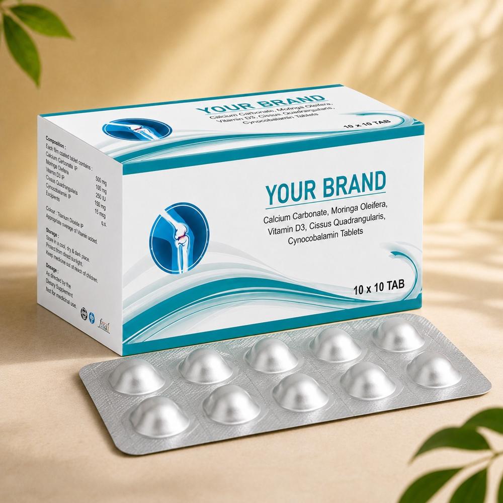 Calcium Carbonate, Vitamin D3,Cissus Quadrangularis, Cynocobalamin,& Moringa Oleifera Tablets