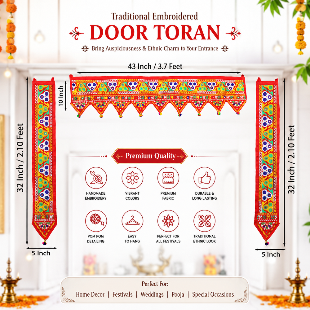 Embroidery Toran For Festival Decoration - Color: Red