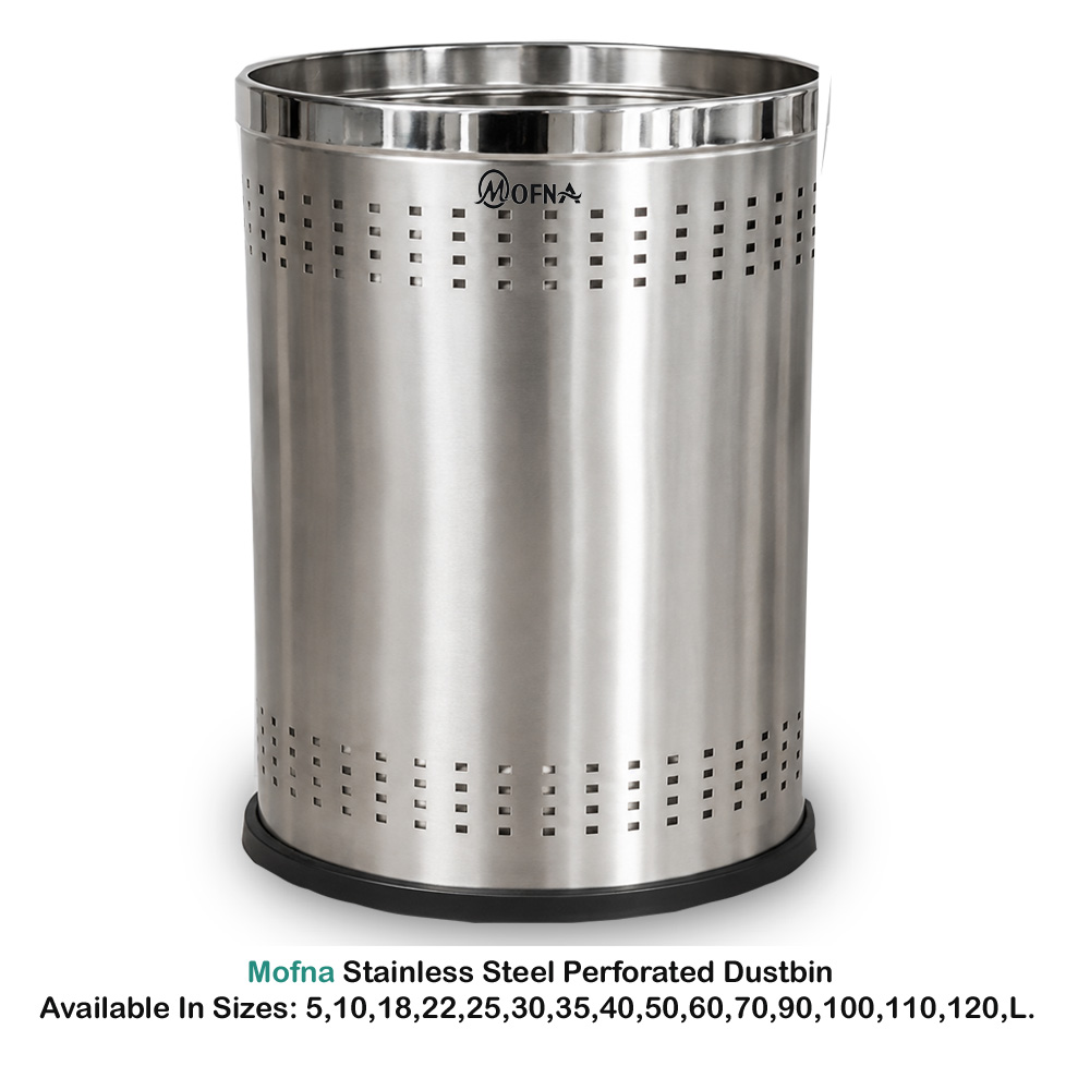Mofna Stainless Steel silver Perforated Dustbin 10 Liter