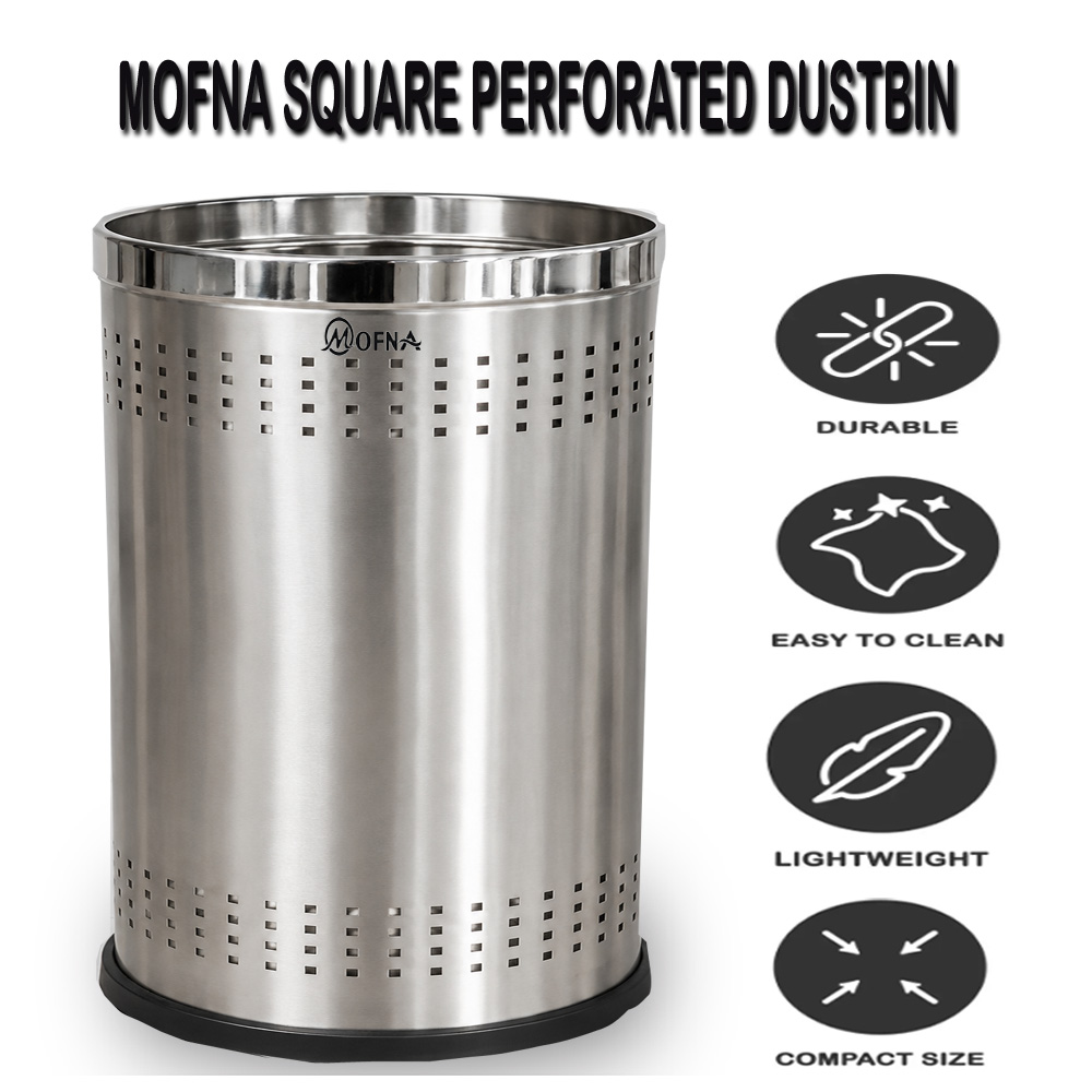 Mofna Stainless Steel silver Perforated Dustbin 10 Liter