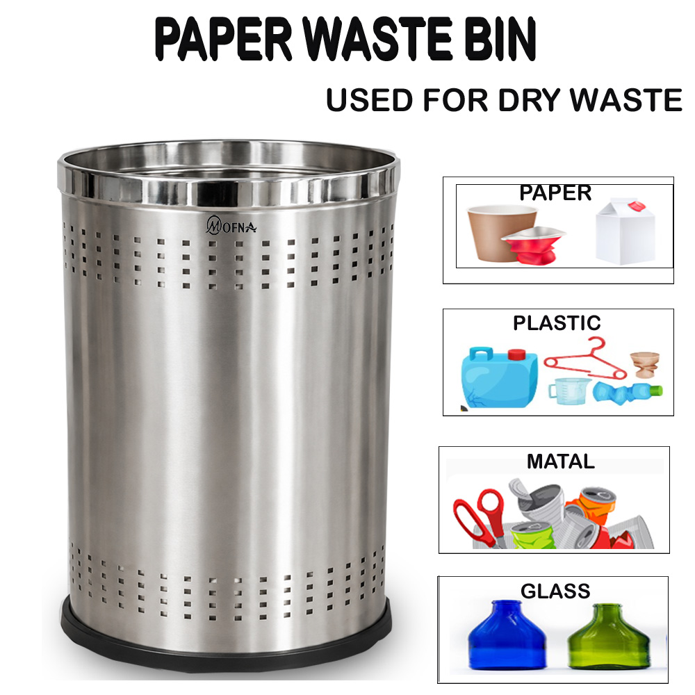 Mofna Stainless Steel silver Perforated Dustbin 10 Liter