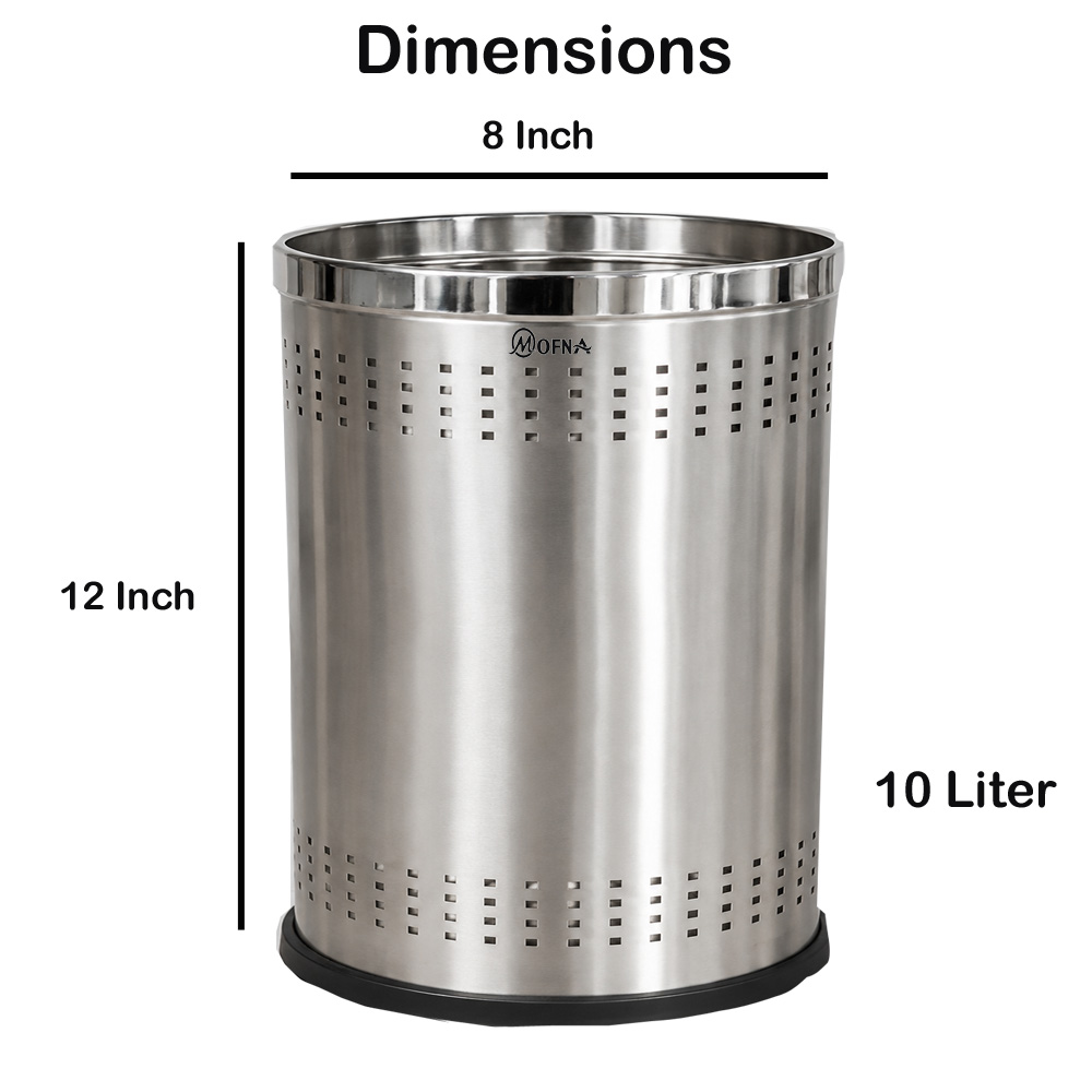 Mofna Stainless Steel silver Perforated Dustbin 10 Liter