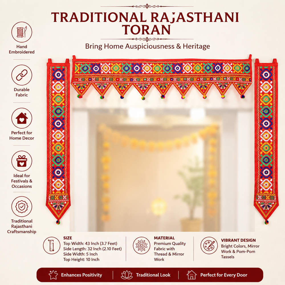 Krishna Handloom L Shape Door Toran For Mandir Decor J 7 - Color: Red