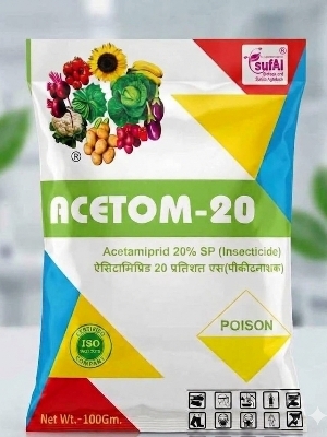 ACETOM-20 (Acetamiprid 20% SP) White Soluble Powder, Low Toxicity, Water Soluble, 2 Years Shelf Life