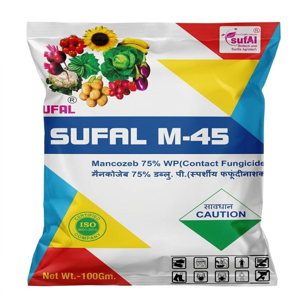 SUFAL M45 Mancozeb 75 WP Fungicide - Yellowish Wettable Powder Multi-Site Contact Action Low Mammalian Toxicity