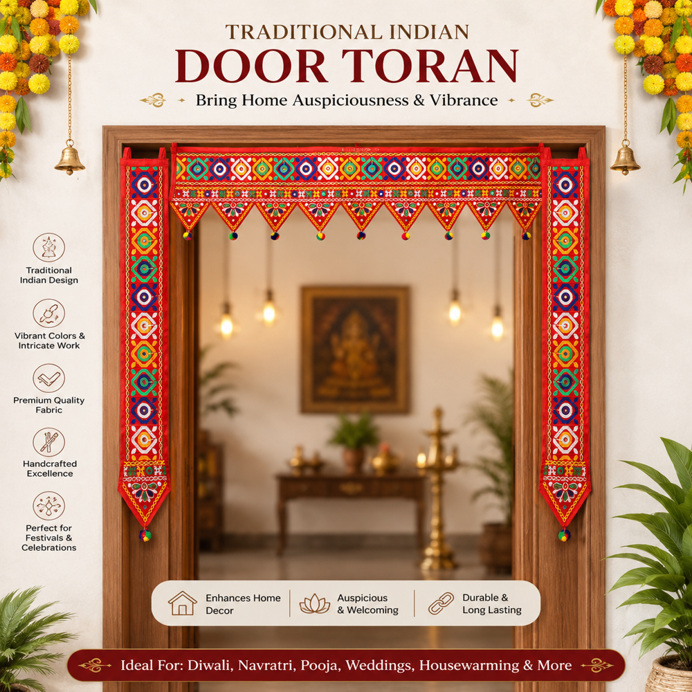 Handmade Toran For Mandir Decor - Color: Red
