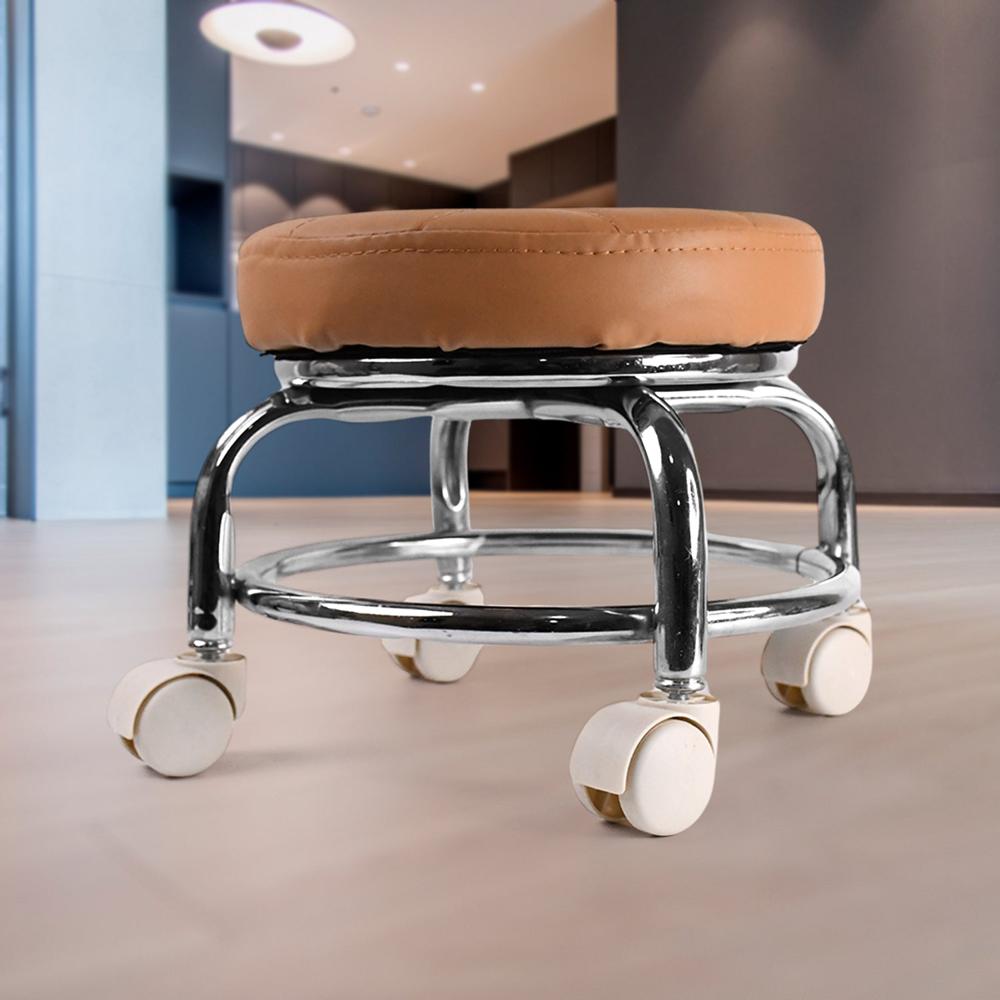 Heavy Duty Steel Base Round Rolling Stool With Wheels Pedicure Stool (1 Pc) - Application: Home