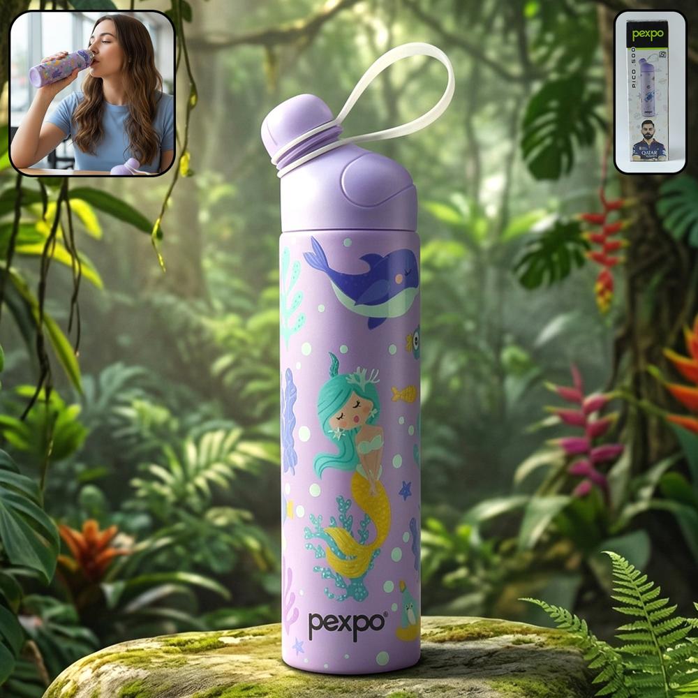 Pexpo Pico Art Printed Hot & Cold Insulated Stainless Steel Water Bottle 500 Ml - Application: Home