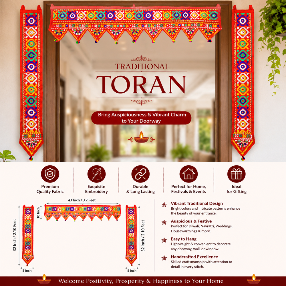 Krishna Handloom Gujarati Toran For Wedding Decoration J 18 - Color: Red