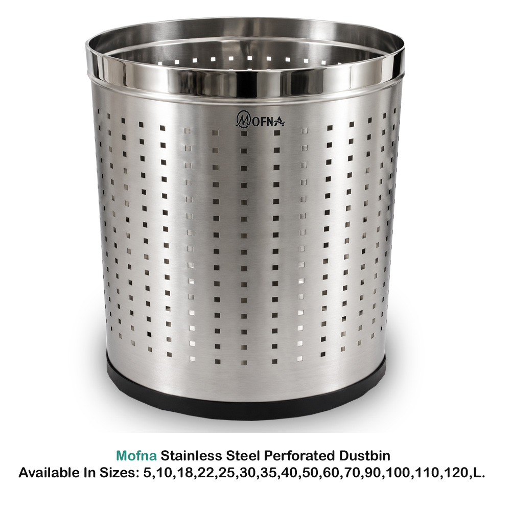 Mofna Stainless Steel Silver Perforated Dustbin 18 Liter