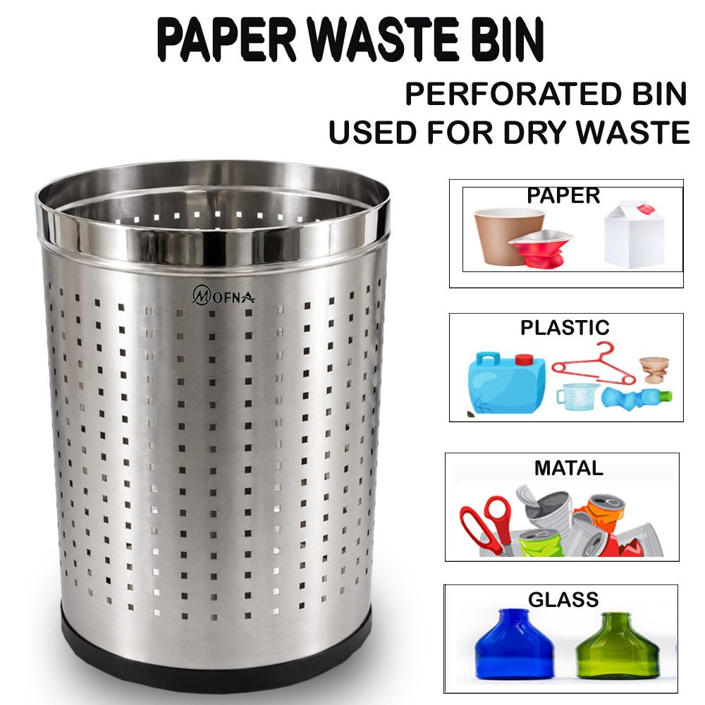 Mofna Stainless Steel Silver Perforated Dustbin 18 Liter