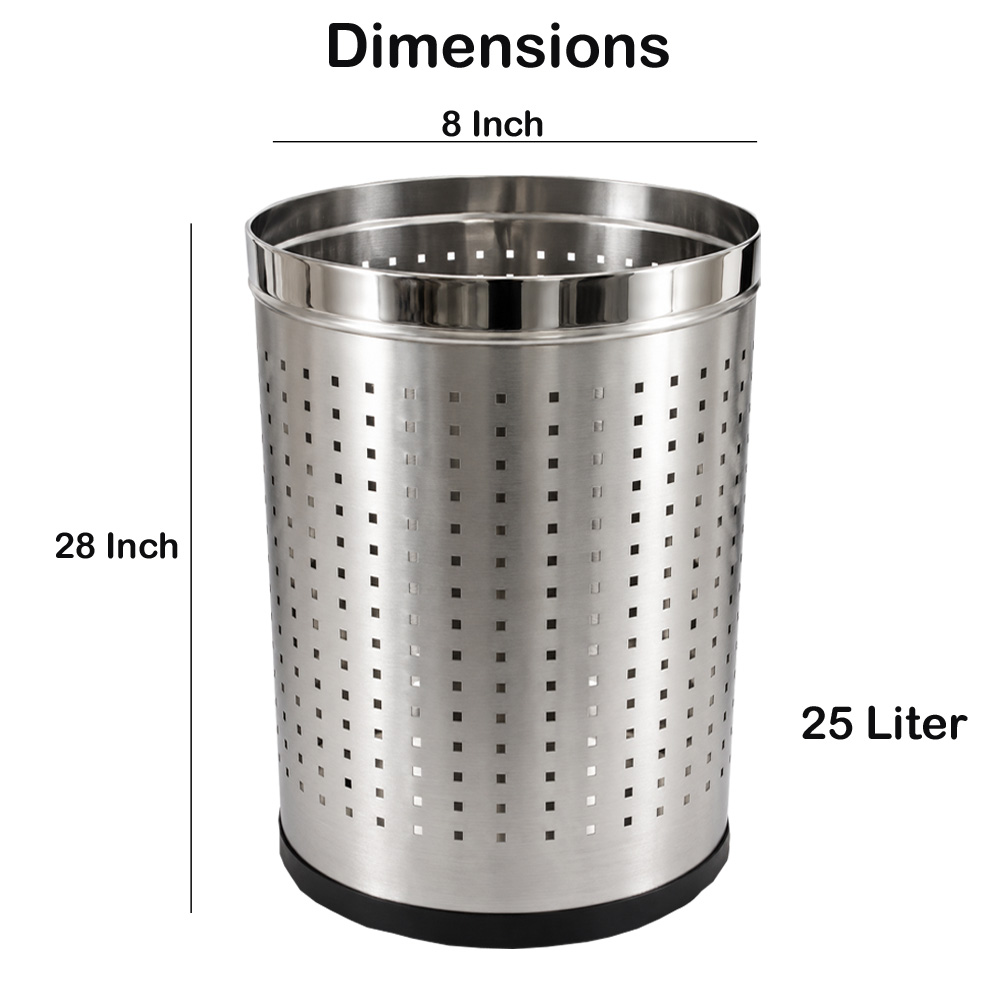 Mofna Stainless Steel Silver Perforated Dustbin 18 Liter