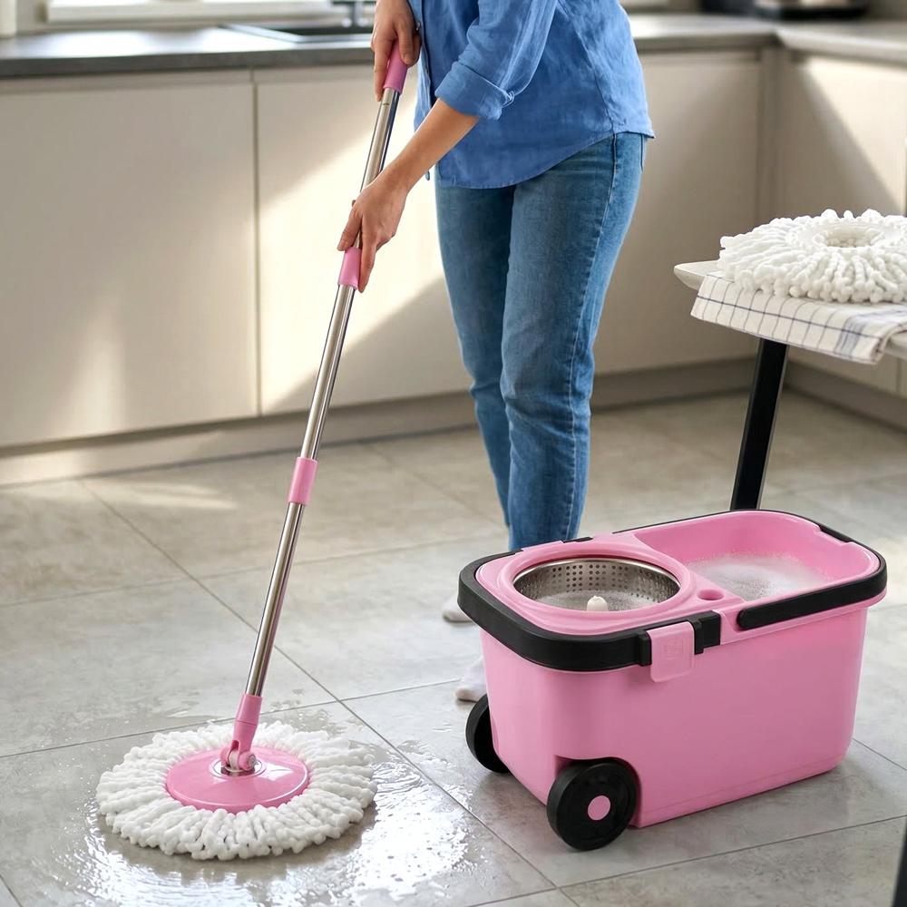Quick Spin Mop With Steel Spin, Bucket Floor Cleaning, Easy Wheels & Big Bucket, Floor Cleaning Mop With Bucket - Application: Home
