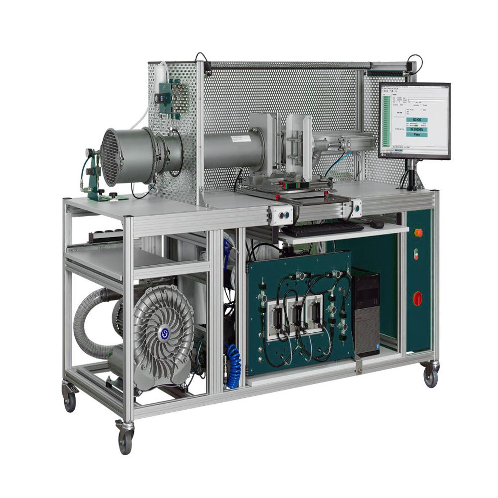 High Precision HEPA Filter Element Quality Control Test System for ISO 29463 Compliance - Aluminum Alloy & Stainless Steel, 1800x900x1600mm, Silver/Grey with Green Panels | Fully Automatic, PLC & PC Control, Touch Interface, Real-Time Data Logging