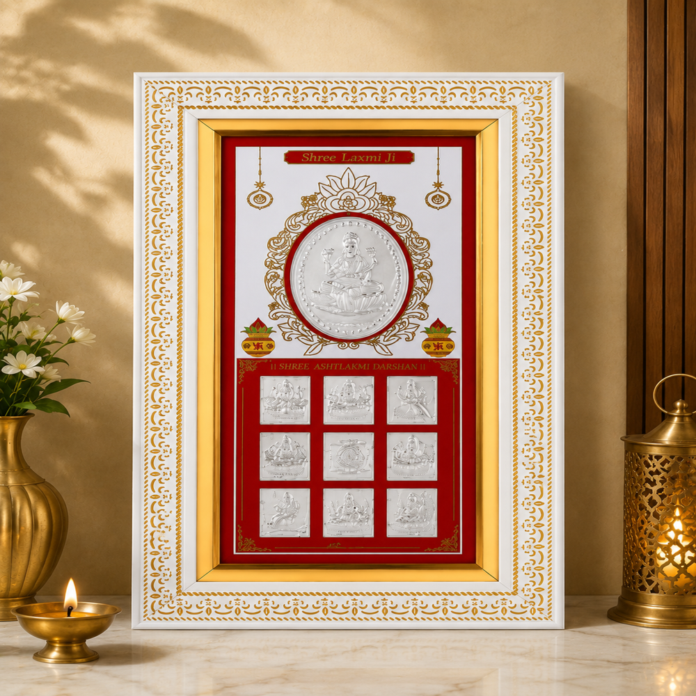 Pure Silver Ashta Laxmi Frame - Size: 11.50" X 6.50" Inch