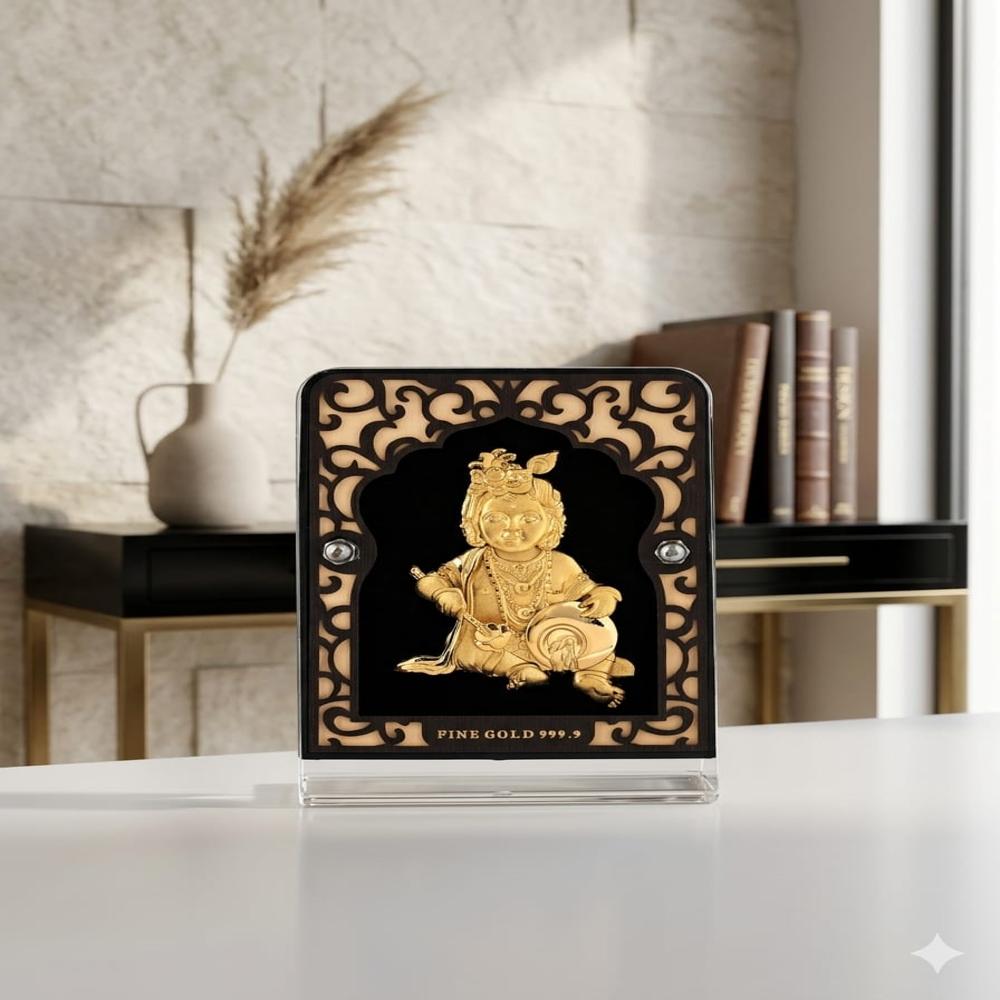 Gold Laddu Gopal Table Stand