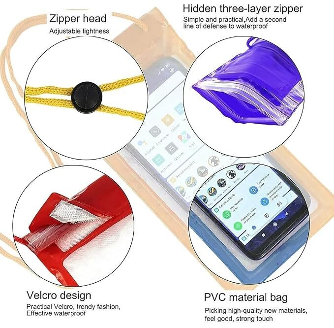 Waterproof Mobile Pouch Bag for Swimming Pool Beach, Touch Sensitive Clear Phone Dry Case Sleeve Holder with Adjustable Neck Lanyard Strap for Rain