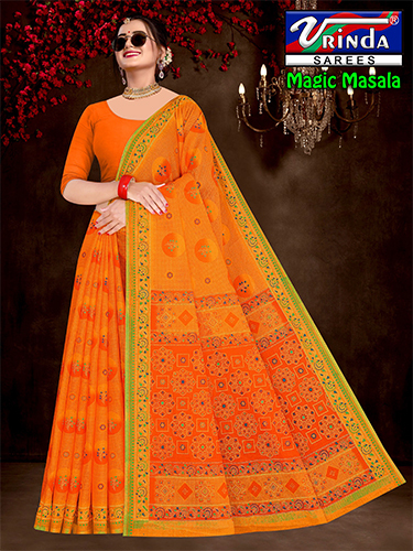 Magic Masala Saree - Color: Red With Blue Accents